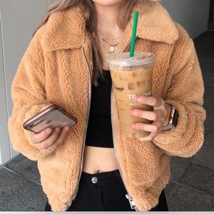 Urban Outfitters Fuzzy Light Brown Teddy Coat